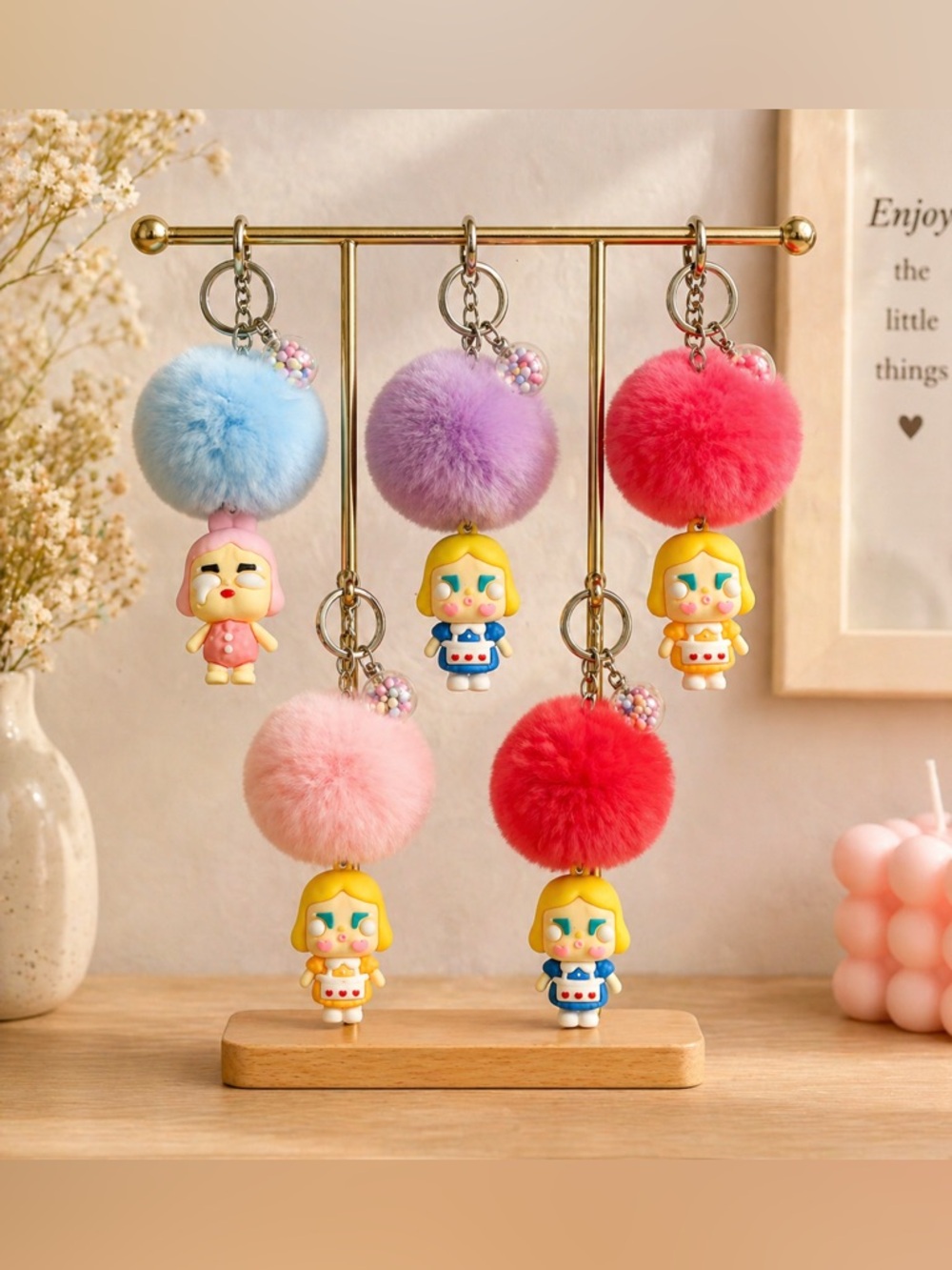 Crybaby character figure w/pom-pom & bubble ball keychain charms-Pick 1!